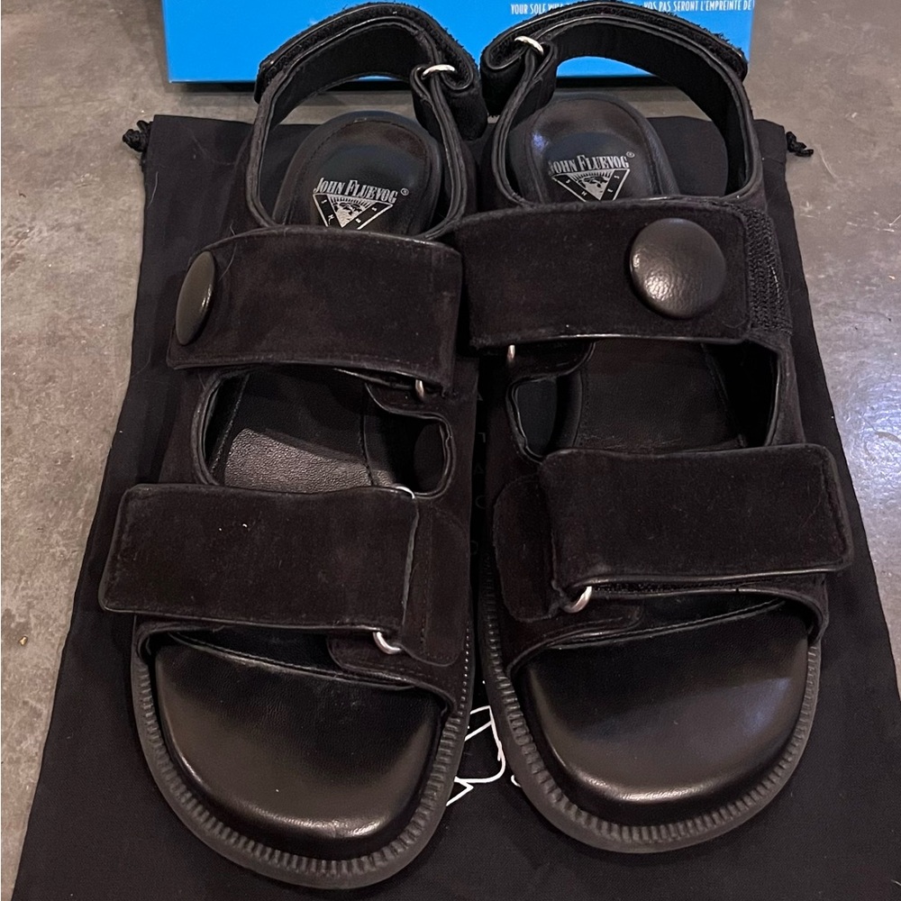Fluevog sandals, black, size 9